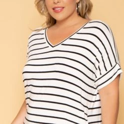 Zenana New Arrivals Plus Size Striped Basic T-Shirt Dress - White