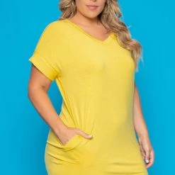 Zenana Plus Size Basic T-Shirt Dress - Yellow