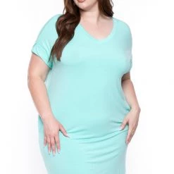 Zenana New Arrivals Plus Size Basic T-Shirt Dress - Mint