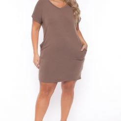 Zenana New Arrivals Plus Size Basic T-Shirt Dress - Mocha