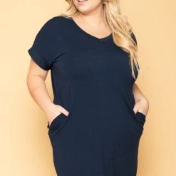 Zenana Plus Size Basic T-Shirt Dress - Navy New Arrivals