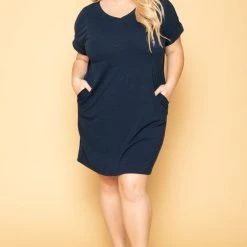 Zenana Plus Size Basic T-Shirt Dress - Navy New Arrivals
