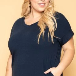 Zenana Plus Size Basic T-Shirt Dress - Navy New Arrivals