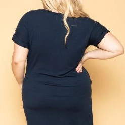 Zenana Plus Size Basic T-Shirt Dress - Navy New Arrivals