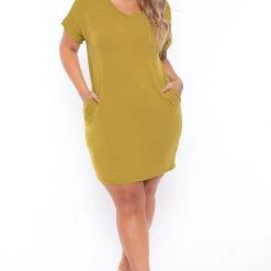 Zenana Plus Size Basic T-Shirt Dress - Chartreuse New Arrivals