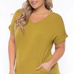 Zenana Plus Size Basic T-Shirt Dress - Chartreuse New Arrivals