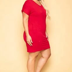 Zenana Plus Size Basic T-Shirt Dress - Red New Arrivals