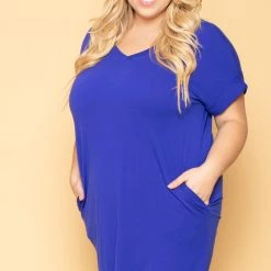 Zenana Plus Size Basic T-Shirt Dress - Royal Blue