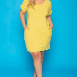 Zenana Plus Size Basic T-Shirt Dress - Yellow