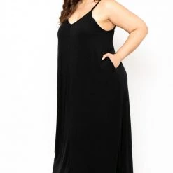 Zenana Plus Size Cami Strap Maxi Dress - Black