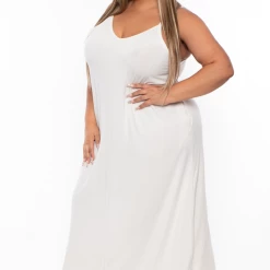 Zenana Plus Size Cami Strap Maxi Dress - Bone