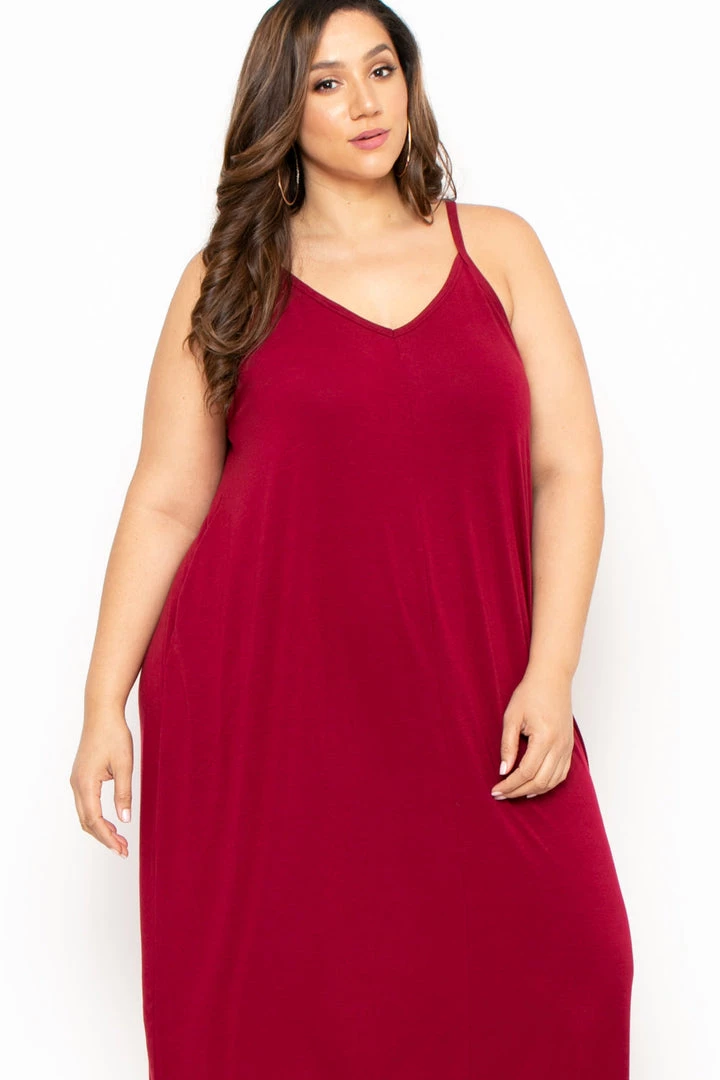 Zenana Dresses Plus Size Cami Strap Maxi Dress - Burgundy 4 Zenana Dresses Plus Size Cami Strap Maxi Dress - Burgundy