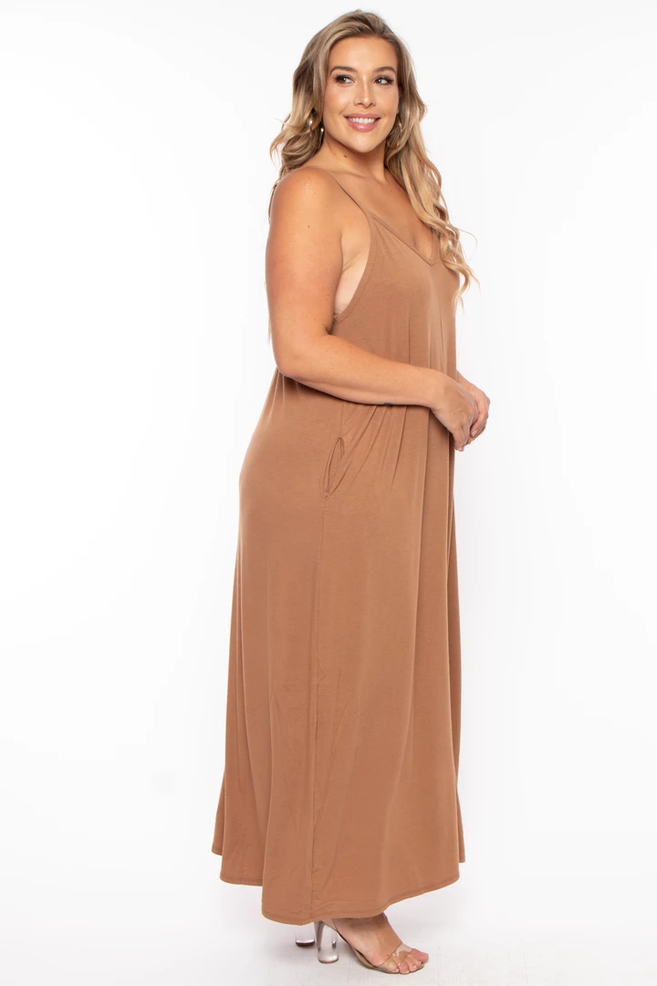 Zenana Dresses Plus Size Cami Strap Maxi Dress - Camel 6 Zenana Dresses Plus Size Cami Strap Maxi Dress - Camel