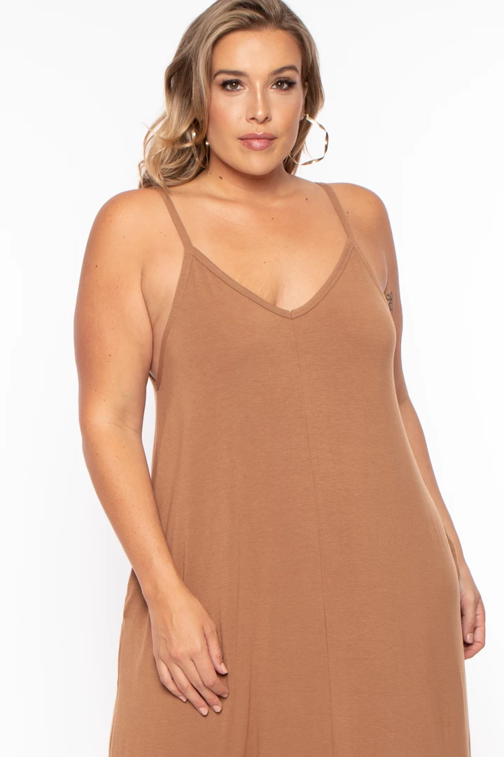 Zenana Dresses Plus Size Cami Strap Maxi Dress - Camel 4 Zenana Dresses Plus Size Cami Strap Maxi Dress - Camel
