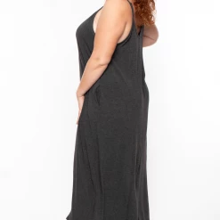 Zenana Dresses Plus Size Cami Strap Maxi Dress - Charcoal