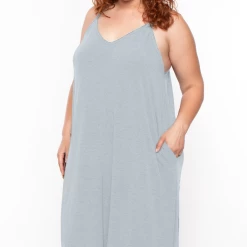 Zenana Dresses Plus Size Cami Strap Maxi Dress - Light Grey