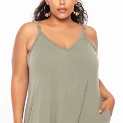 Zenana Plus Size Cami Strap Maxi Dress - Light Olive Dresses