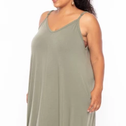 Zenana Plus Size Cami Strap Maxi Dress - Light Olive Dresses