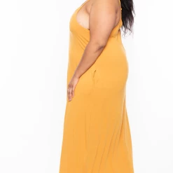 Zenana Dresses Plus Size Cami Strap Maxi Dress - Mustard