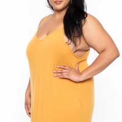 Zenana Dresses Plus Size Cami Strap Maxi Dress - Mustard