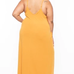 Zenana Dresses Plus Size Cami Strap Maxi Dress - Mustard