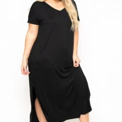 Zenana Plus Size Maxi T-Shirt Dress - Black