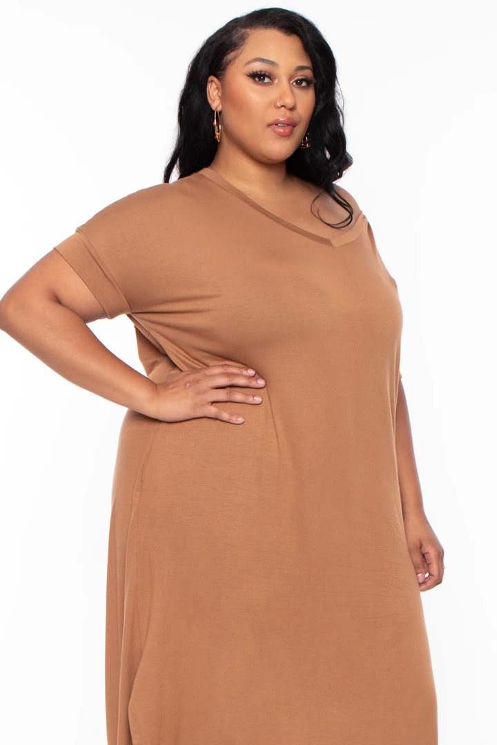Zenana Plus Size Maxi T-Shirt Dress - Camel 4 Zenana Plus Size Maxi T-Shirt Dress - Camel