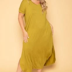 Zenana Plus Size Maxi T-Shirt Dress - Chartreuse