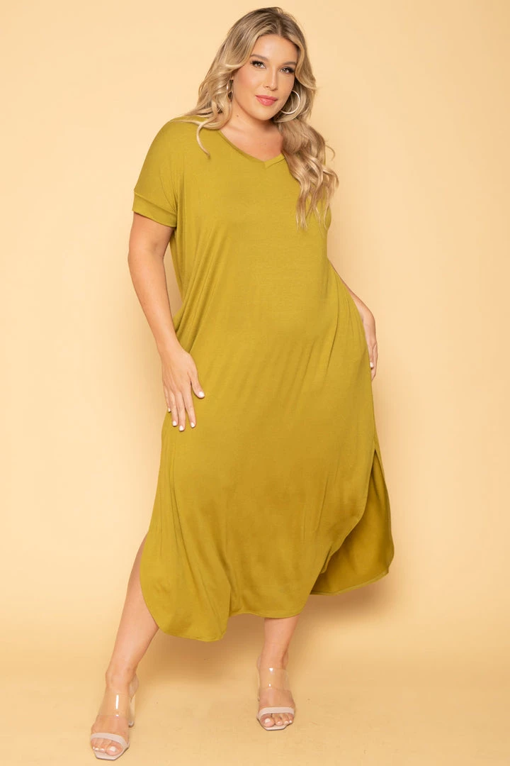 Zenana Plus Size Maxi T-Shirt Dress - Chartreuse 3 Zenana Plus Size Maxi T-Shirt Dress - Chartreuse