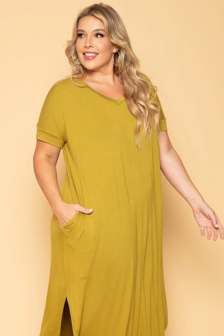 Zenana Plus Size Maxi T-Shirt Dress - Chartreuse 4 Zenana Plus Size Maxi T-Shirt Dress - Chartreuse