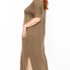 Zenana Plus Size Maxi T-Shirt Dress - Dusty Olive Dresses