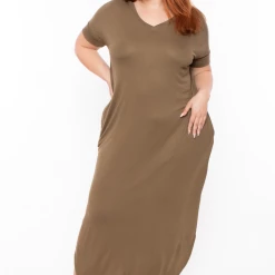 Zenana Plus Size Maxi T-Shirt Dress - Dusty Olive Dresses