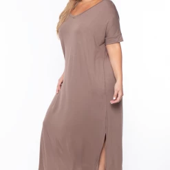 Zenana Dresses Plus Size Maxi T-Shirt Dress - Mocha