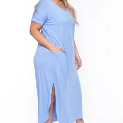Zenana Plus Size Maxi T-Shirt Dress - Spring Blue New Arrivals