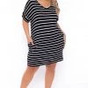 Zenana Plus Size Striped Basic T-Shirt Dress - Black New Arrivals