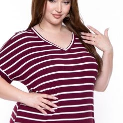 Zenana New Arrivals Plus Size Striped Basic T-Shirt Dress - Dark Burgundy