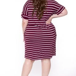 Zenana New Arrivals Plus Size Striped Basic T-Shirt Dress - Dark Burgundy