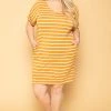 Zenana Plus Size Striped Basic T-Shirt Dress - Mustard