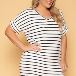Zenana New Arrivals Plus Size Striped Basic T-Shirt Dress - White