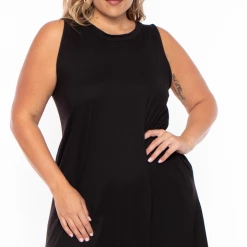 Zenana Dresses Plus Size Tank Maxi T-Shirt Dress - Black