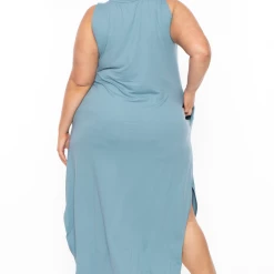 Zenana Dresses Plus Size Tank Maxi T-Shirt Dress - Blue Grey