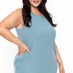 Zenana Dresses Plus Size Tank Maxi T-Shirt Dress - Blue Grey