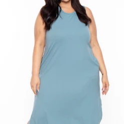 Zenana Dresses Plus Size Tank Maxi T-Shirt Dress - Blue Grey