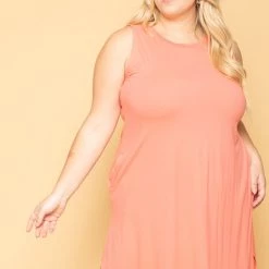 Zenana Plus Size Tank Maxi T-Shirt Dress - Coral
