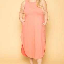 Zenana Plus Size Tank Maxi T-Shirt Dress - Coral