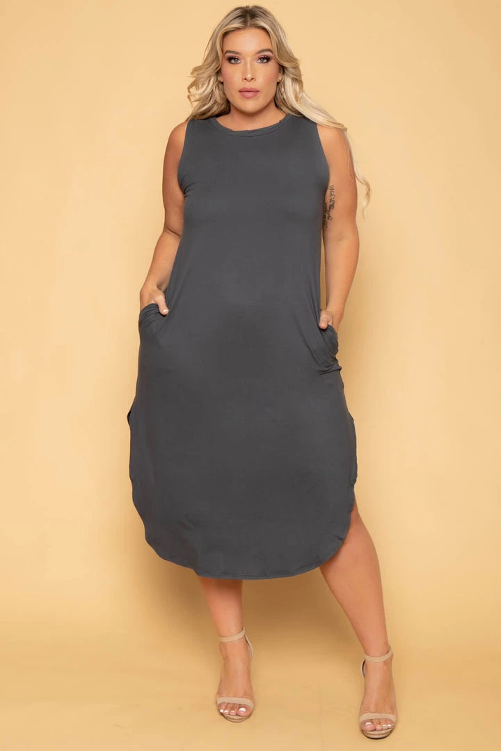 Zenana Plus Size Tank Maxi T-Shirt Dress - Grey 3 Zenana Plus Size Tank Maxi T-Shirt Dress - Grey
