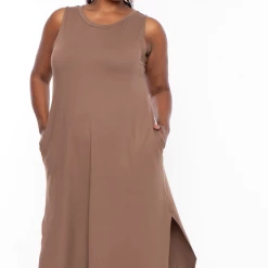 Zenana Plus Size Tank Maxi T-Shirt Dress - Mocha Dresses