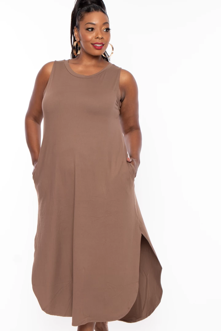 Zenana Plus Size Tank Maxi T-Shirt Dress - Mocha Dresses 4 Zenana Plus Size Tank Maxi T-Shirt Dress - Mocha Dresses