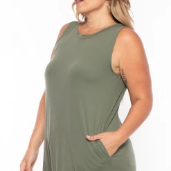 Zenana Plus Size Tank Maxi T-Shirt Dress - Olive Dresses