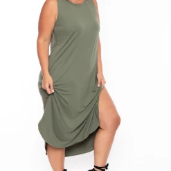 Zenana Plus Size Tank Maxi T-Shirt Dress - Olive Dresses